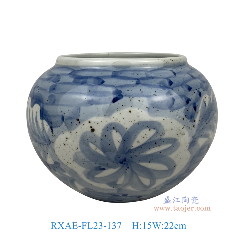 RXAE-FL23-137 蓝底青花开窗花叶纹圆罐 高15直径22 