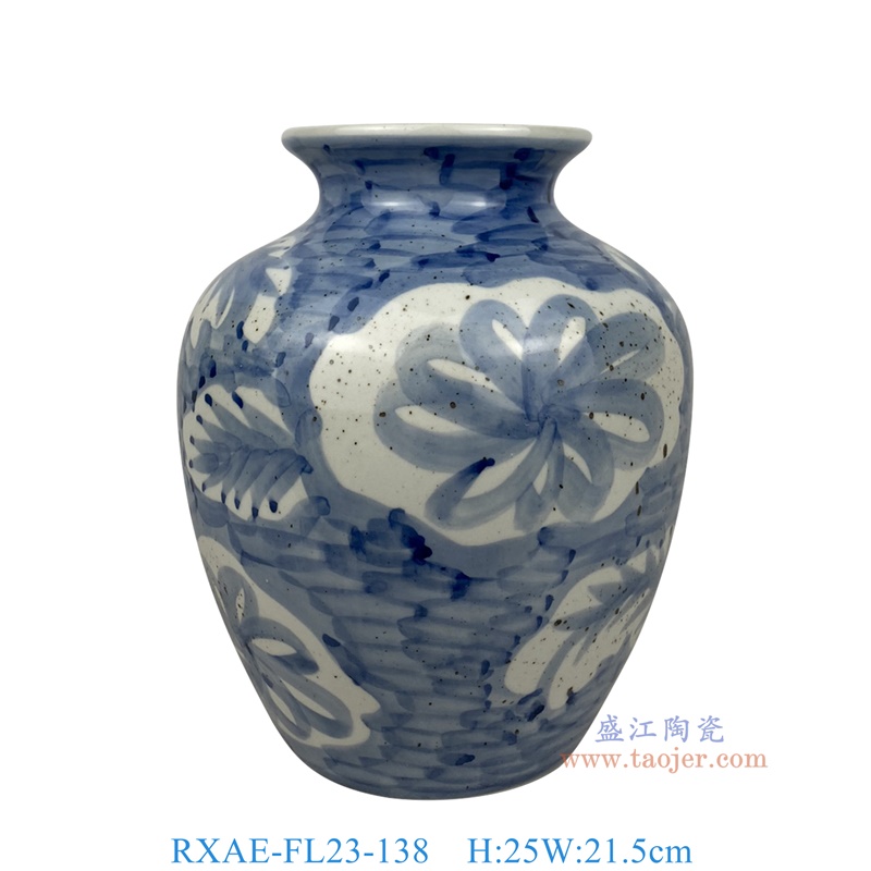 RXAE-FL23-138 蓝底青花开窗花叶纹冬瓜瓶 高25直径21.5