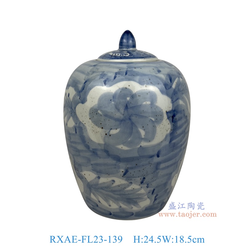 RXAE-FL23-139 蓝底青花开窗花叶纹冬瓜罐 高24.5直径18.5 