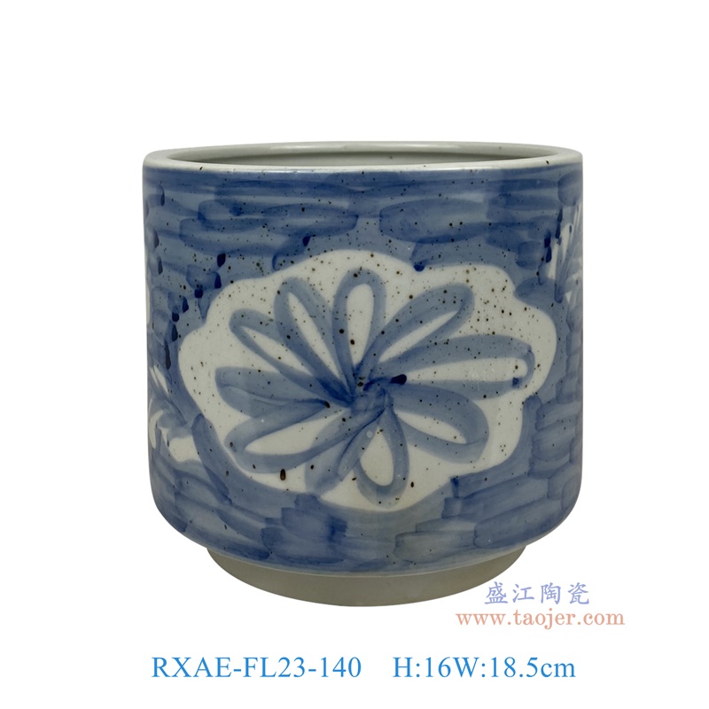 RXAE-FL23-140 蓝底青花开窗花叶纹直口罐笔筒 高16直径18.5
