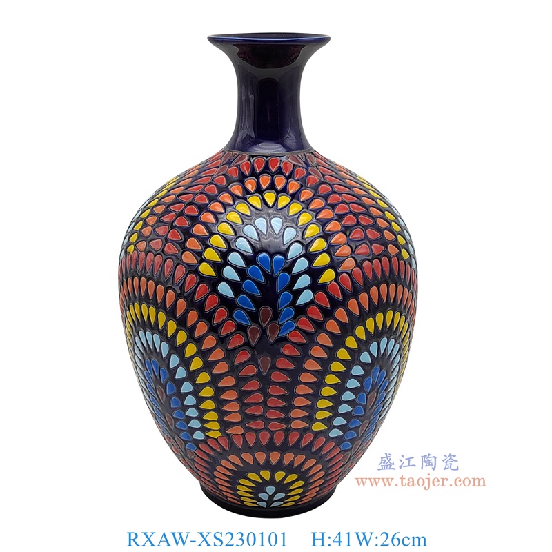 RXAW-XS230101 蓝底彩绘水滴纹花瓶 高41直径26