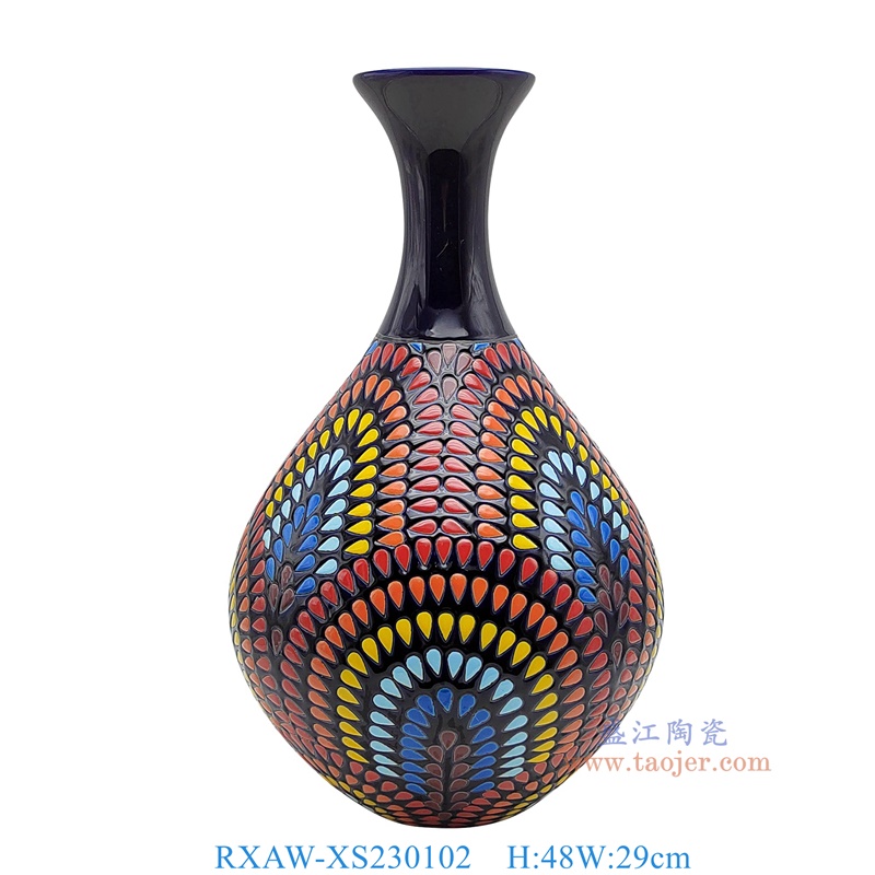 RXAW-XS230102 蓝底彩绘水滴纹玉壶春瓶 高48直径29