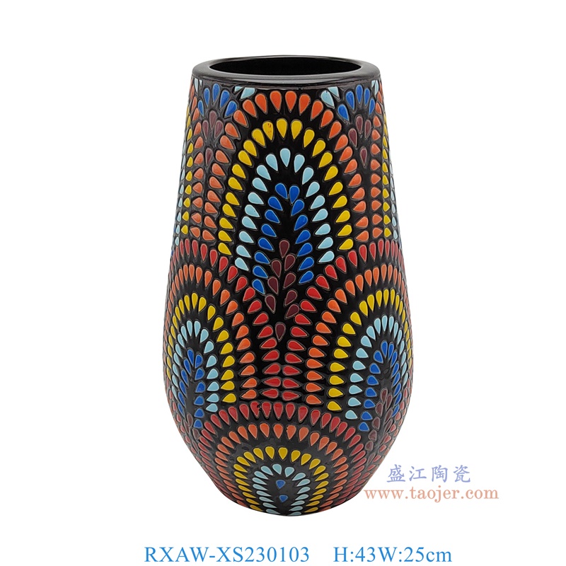 RXAW-XS230103 蓝底彩绘水滴纹福桶瓶大号 高43直径25