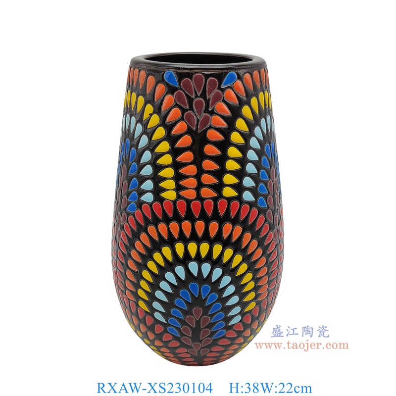 RXAW-XS230104 蓝底彩绘水滴纹福桶瓶小号 高38直径22