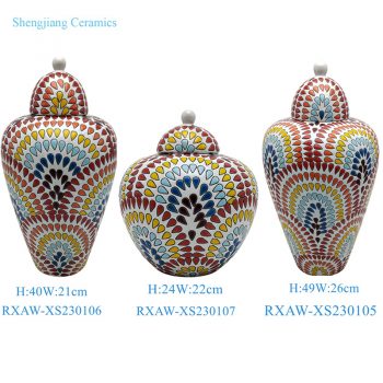 RXAW-XS230105-zhuhe 白底彩绘水滴纹将军罐大号 白底彩绘水滴纹将军罐中号