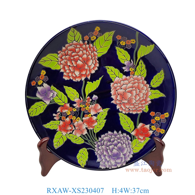 RXAW-XS230407 黑底彩绘芍药花卉14.5英寸圆盘 高4直径37RXAW-XS230407 黑底彩绘芍药花卉14.5英寸圆盘 高4直径37