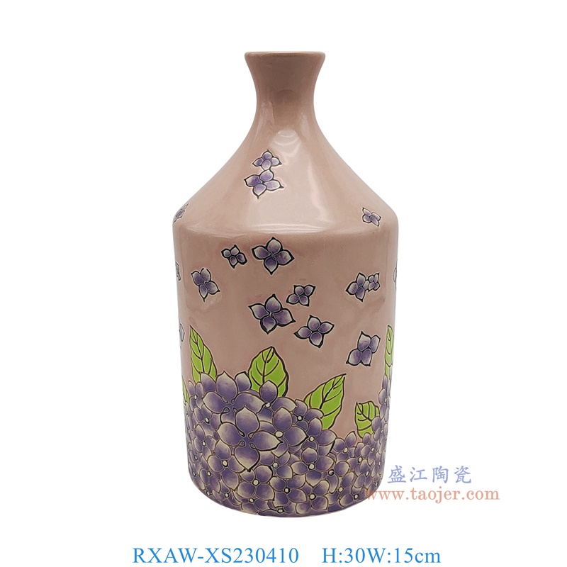RXAW-XS230410 粉色底彩绘紫花卉花瓶大号 高30直径15
