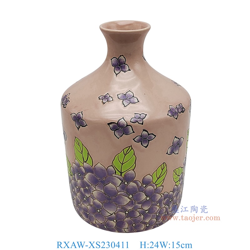 RXAW-XS230411 粉色底彩绘紫花卉花瓶小号 高24直径15