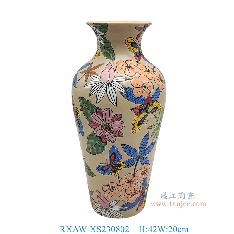 RXAW-XS230802 黄底彩绘花蝶纹鱼尾瓶 高42直径20