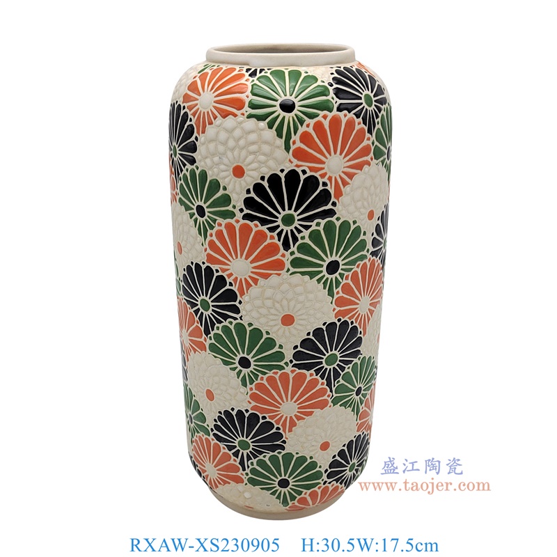RXAW-XS230905 彩绘花卉直筒冬瓜罐 高30.5直径17.5