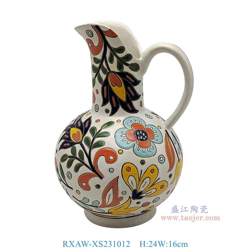 RXAW-XS231012 白底彩绘花卉水壶小号 高24直径16