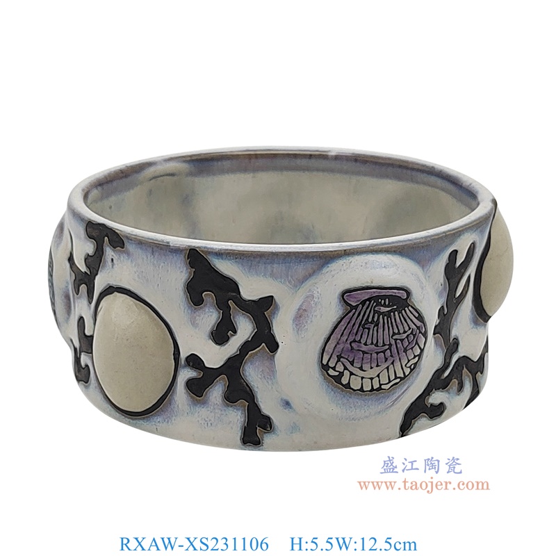 RXAW-XS231106 白底海星贝壳海藻纹笔洗水浅大号 高5.5直径12.5