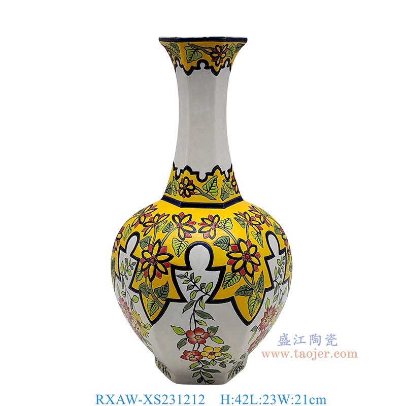 RXAW-XS231212 白底彩绘花卉赏瓶 高42直径23