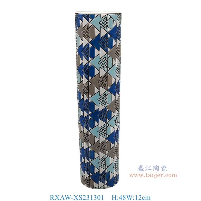 RXAW-XS231301 彩绘蓝白三角形纹直筒箭筒伞筒大号 高48直径12