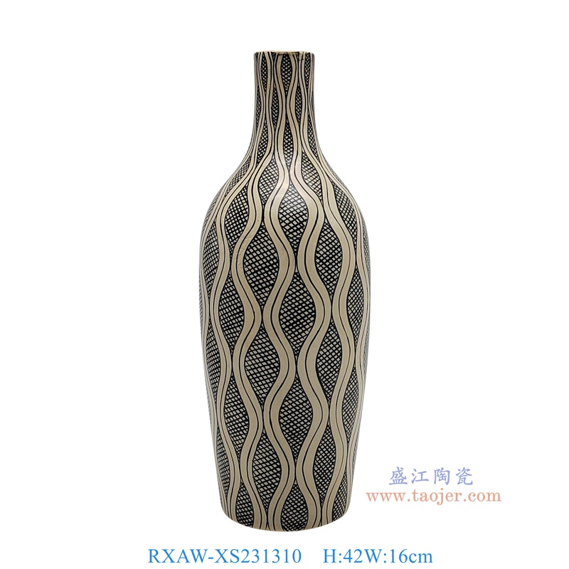 RXAW-XS231310 黄底波浪黑线条尖嘴花瓶 高42直径16