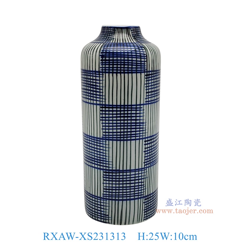 RXAW-XS231313 黄底青花黑线条纹直筒罐小号 高25直径10