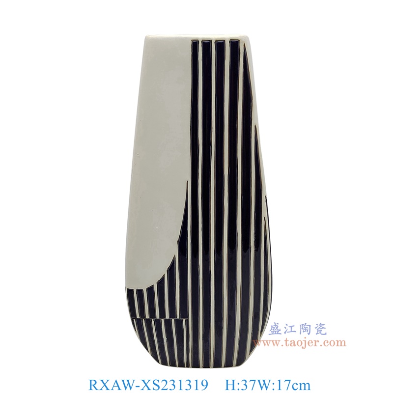 RXAW-XS231319 白底黑线几何图形竖纹方口花瓶大号 高37直径17