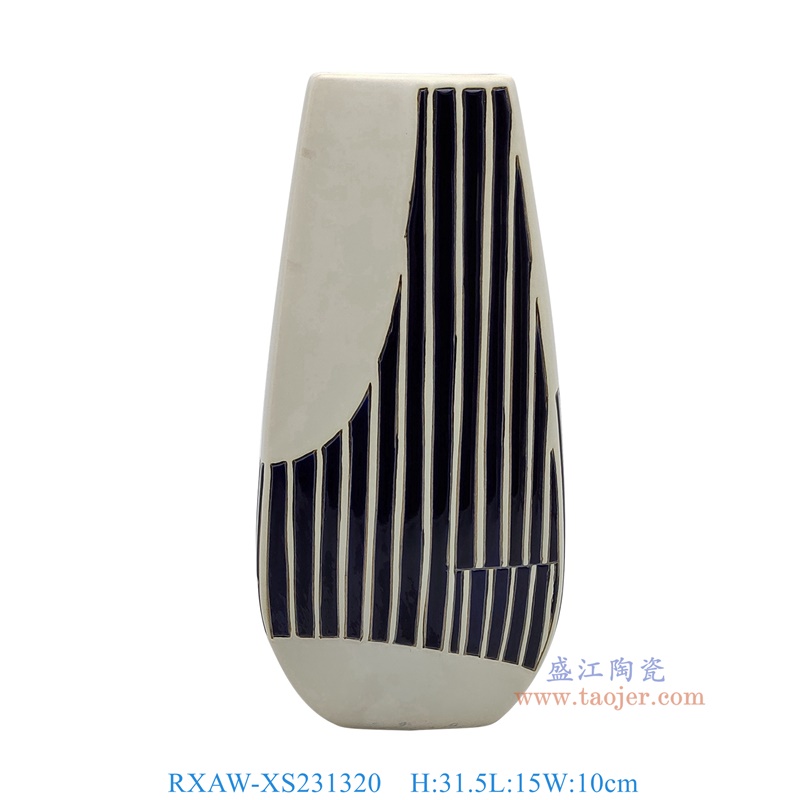 RXAW-XS231320 白底黑线几何图形竖纹方口花瓶小号 高31.5直径15