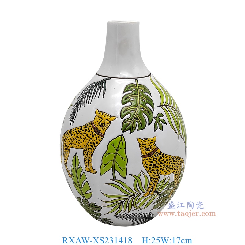RXAW-XS231418 白底彩绘老虎纹胆瓶 高25直径17 