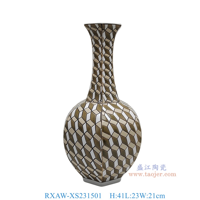 RXAW-XS231501 酱色长方体纹赏瓶 高41直径23