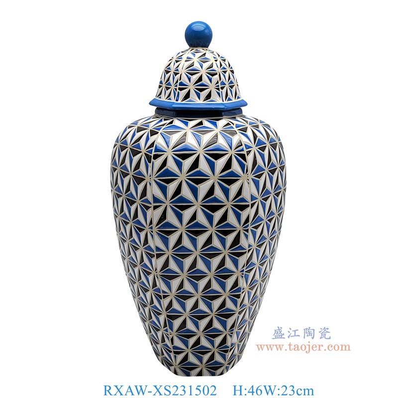 RXAW-XS231502 蓝白黑三角形纹将军罐大号 高46直径23