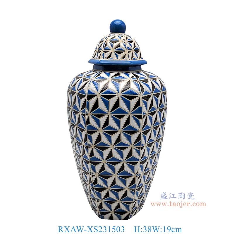 RXAW-XS231503 蓝白黑三角形纹将军罐小号号 高38直径19