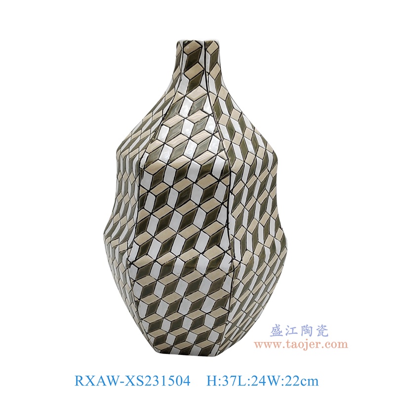 RXAW-XS231504 酱色长方体纹异形花瓶大号 高37直径24