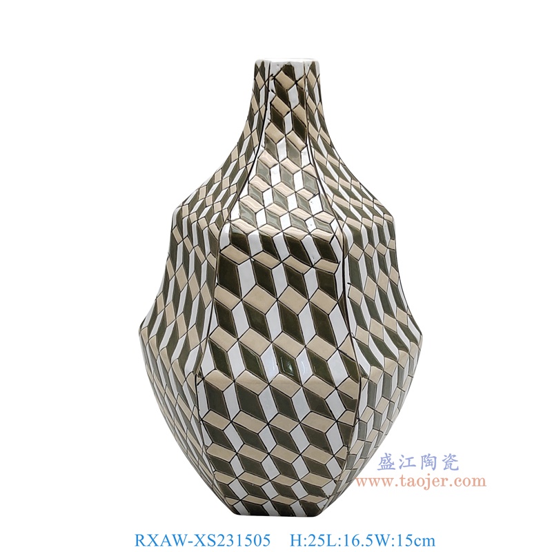 RXAW-XS231505 酱色长方体纹异形花瓶小号号 高25直径16.5