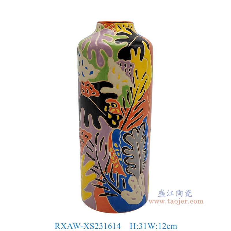 RXAW-XS231614 彩绘花叶纹直筒罐大号 高31直径12 