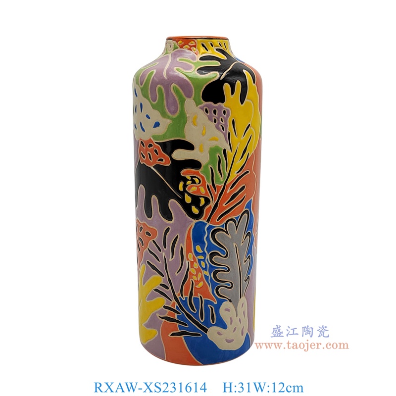 RXAW-XS231614 彩绘花叶纹直筒罐大号 高31直径12