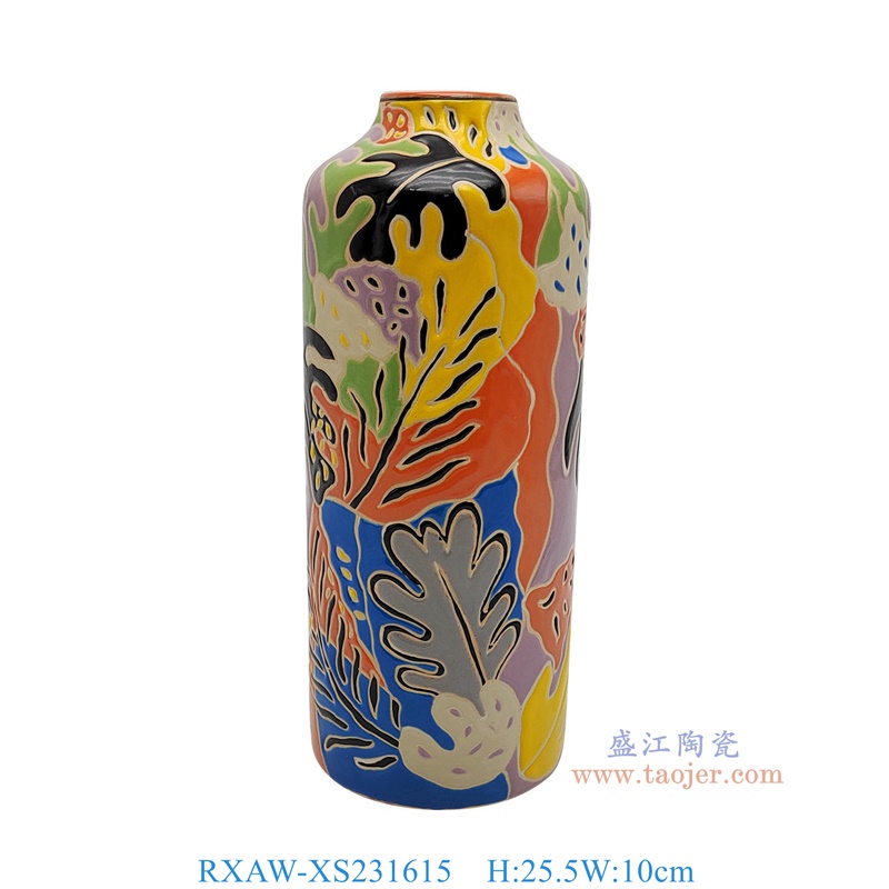 RXAW-XS231615 彩绘花叶纹直筒罐小号 高25.5直径10