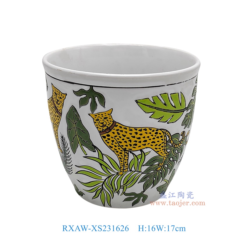 RXAW-XS231626 白底彩绘老虎纹花盆 高16直径17