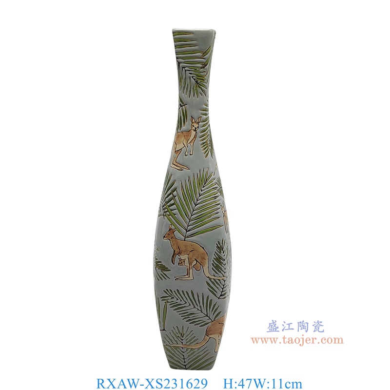 RXAW-XS231629 浅蓝底彩绘袋鼠纹方口瓶 高47直径11 