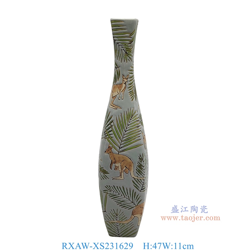 RXAW-XS231629 浅蓝底彩绘袋鼠纹方口瓶 高47直径11