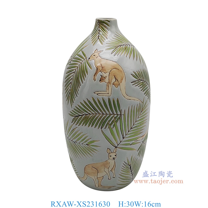 RXAW-XS231630 浅蓝底彩绘带竖纹尖嘴瓶大号 高30直径16