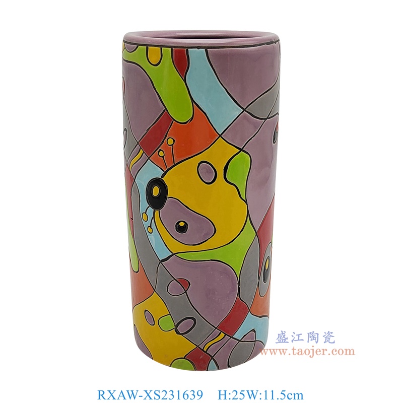 RXAW-XS231639 紫色底彩绘卡通动物笔筒 高25直径11.5