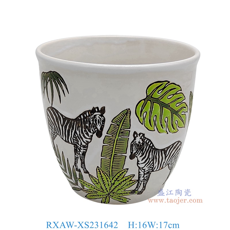 RXAW-XS231642 白底彩绘斑马纹花盆 高16直径17