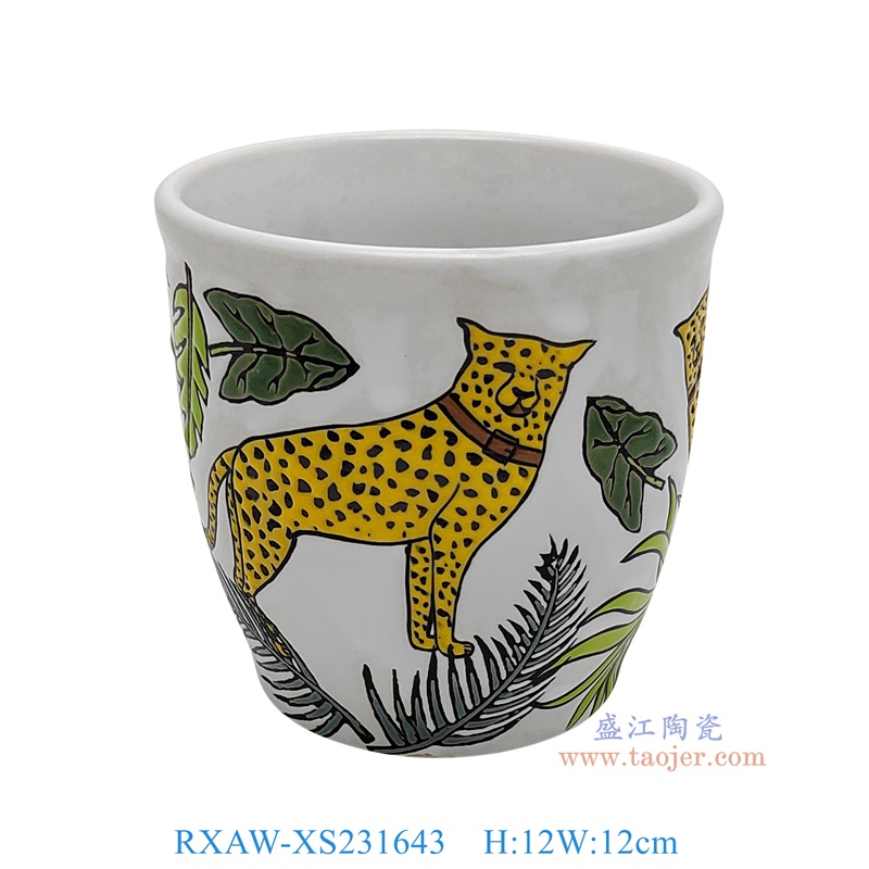 RXAW-XS231643 白底彩绘老虎纹花盆 高12直径12 