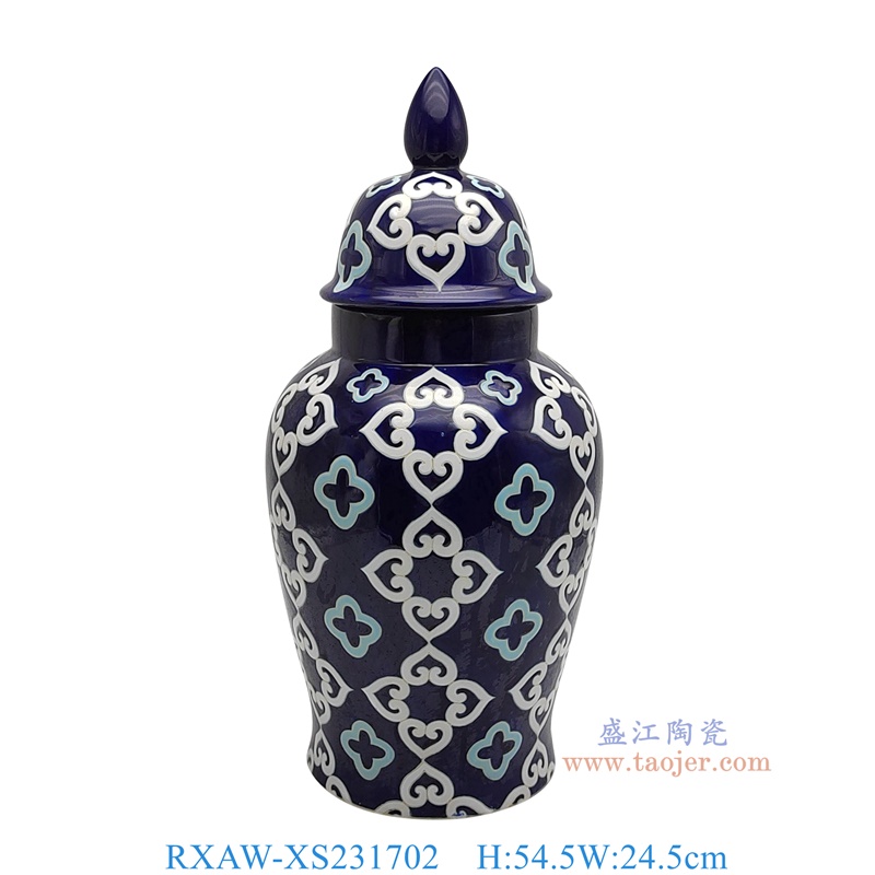 RXAW-XS231702 蓝底彩绘花心纹将军罐中号 高54.5直径24.5