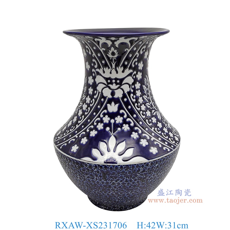 RXAW-XS231706 蓝底白缠枝莲花纹花盆 高42直径31