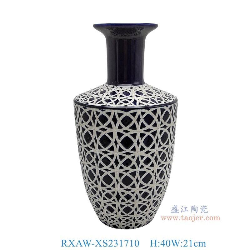RXAW-XS231710 蓝底白圆圈纹金钟瓶特大号 高40直径21