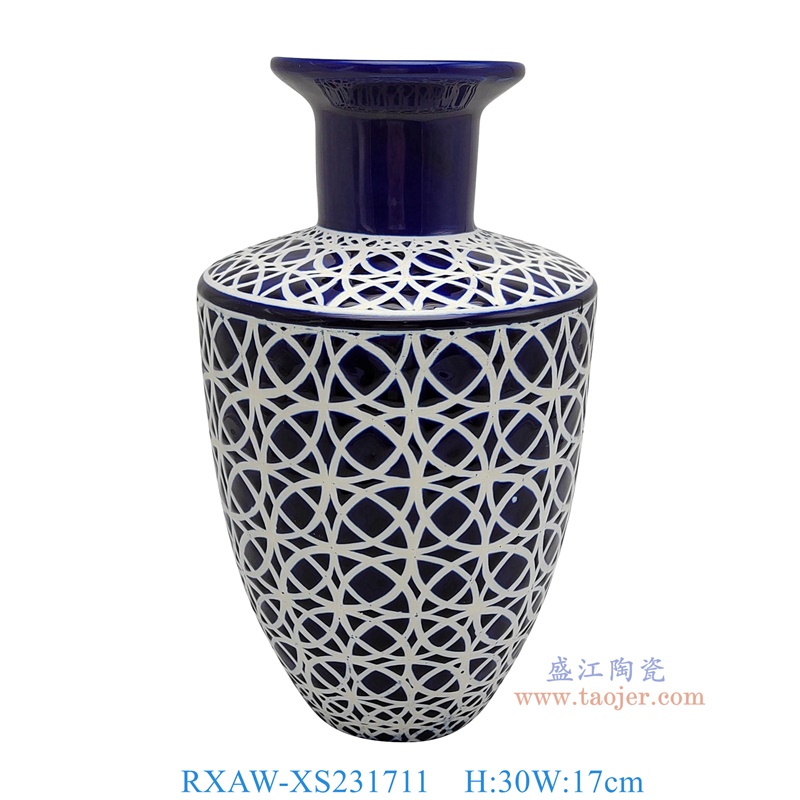 RXAW-XS231711 蓝底白圆圈纹金钟瓶大号 高30直径17