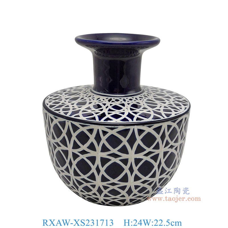 RXAW-XS231713 蓝底白圆圈纹金钟瓶中号 高24直径22.5