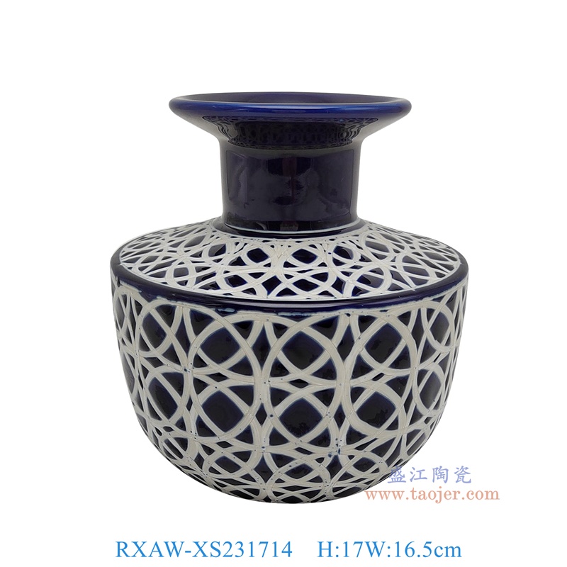 RXAW-XS231714 蓝底白圆圈纹金钟瓶小号 高17直径16.5 