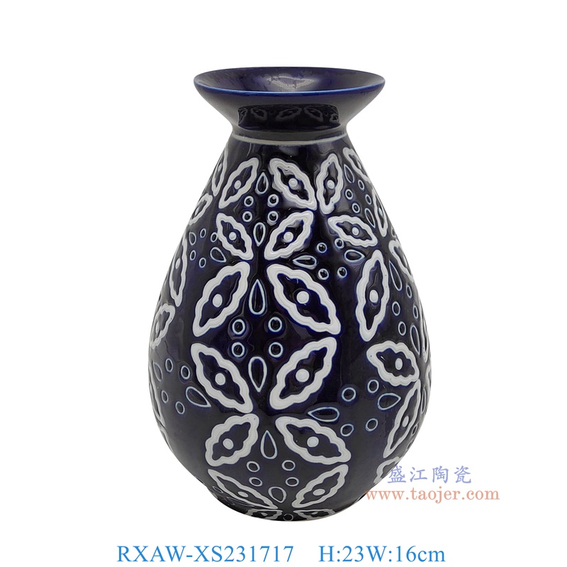 RXAW-XS231717 蓝底白蝴蝶花纹花瓶 高23直径16
