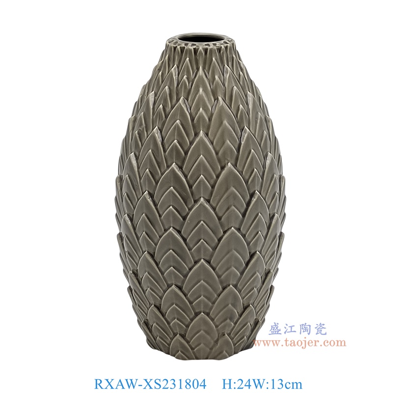 RXAW-XS231804 颜色釉灰色雕莲花花瓶大号 高24直径13 