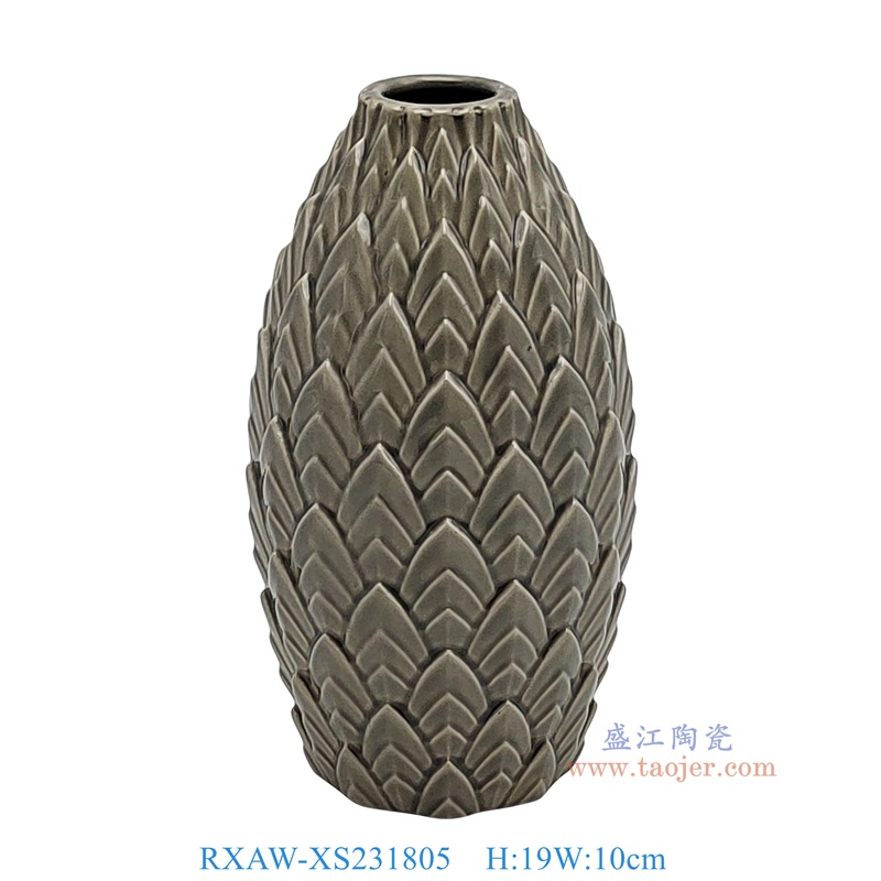 RXAW-XS231805 颜色釉灰色雕莲花花瓶中号 高19直径10