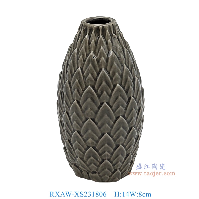 RXAW-XS231806 颜色釉灰色雕莲花花瓶小号 高14直径8 