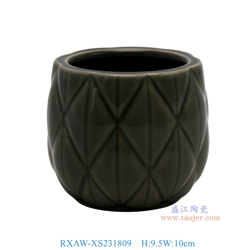 RXAW-XS231809 颜色釉灰色雕刻菱形纹水钵笔洗杯子小号 高9.5直径10 