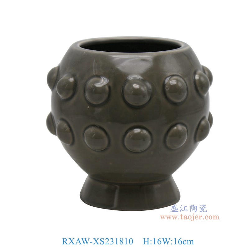RXAW-XS231810 颜色釉灰色圆鼓钉水钵笔洗杯子大号 高16直径16 